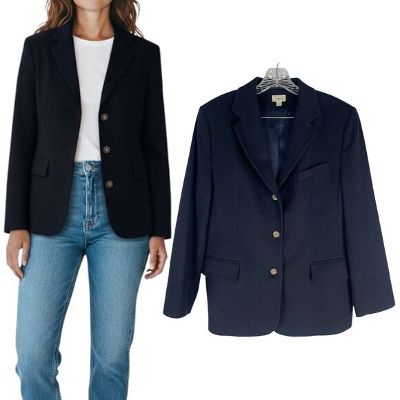 L.L. Bean Wool Cashmere Blend 3 Button Blazer Jacket Navy Blue Size 16P - Picture 1 of 10
